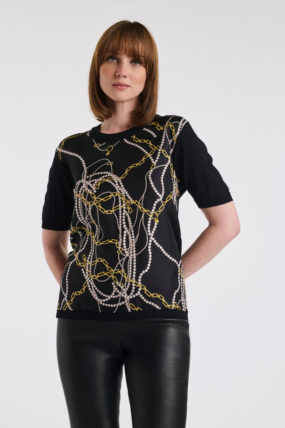 Pull imprimé imprimé bijoux en soie bimatière