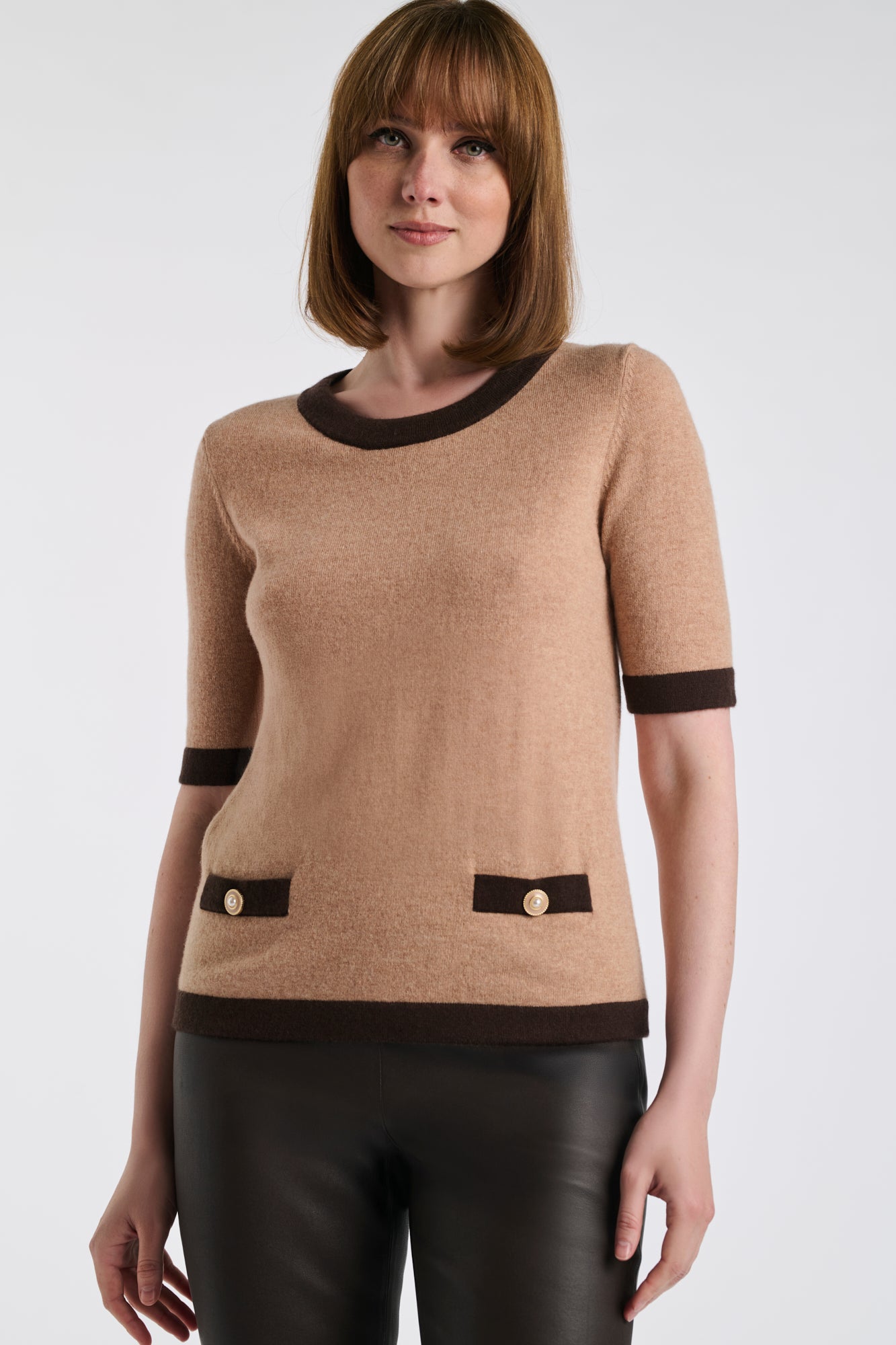 Pull bicolore en cachemire mélangé