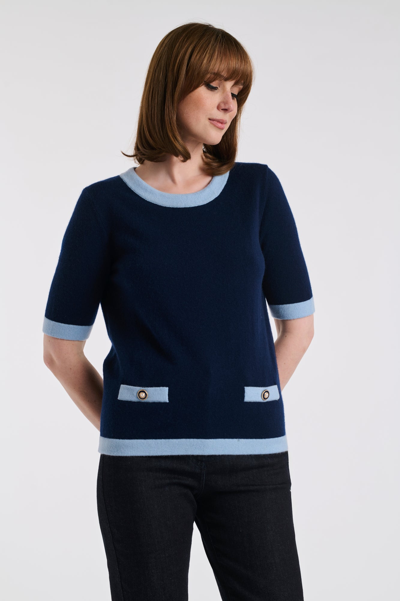 Pull bicolore en cachemire mélangé