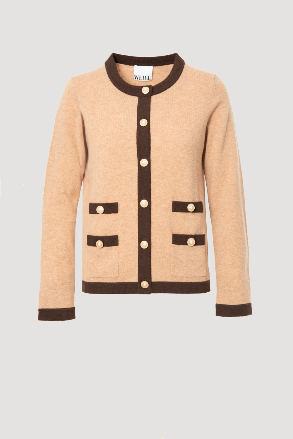 Cardigan bicolore en cachemire mélangé