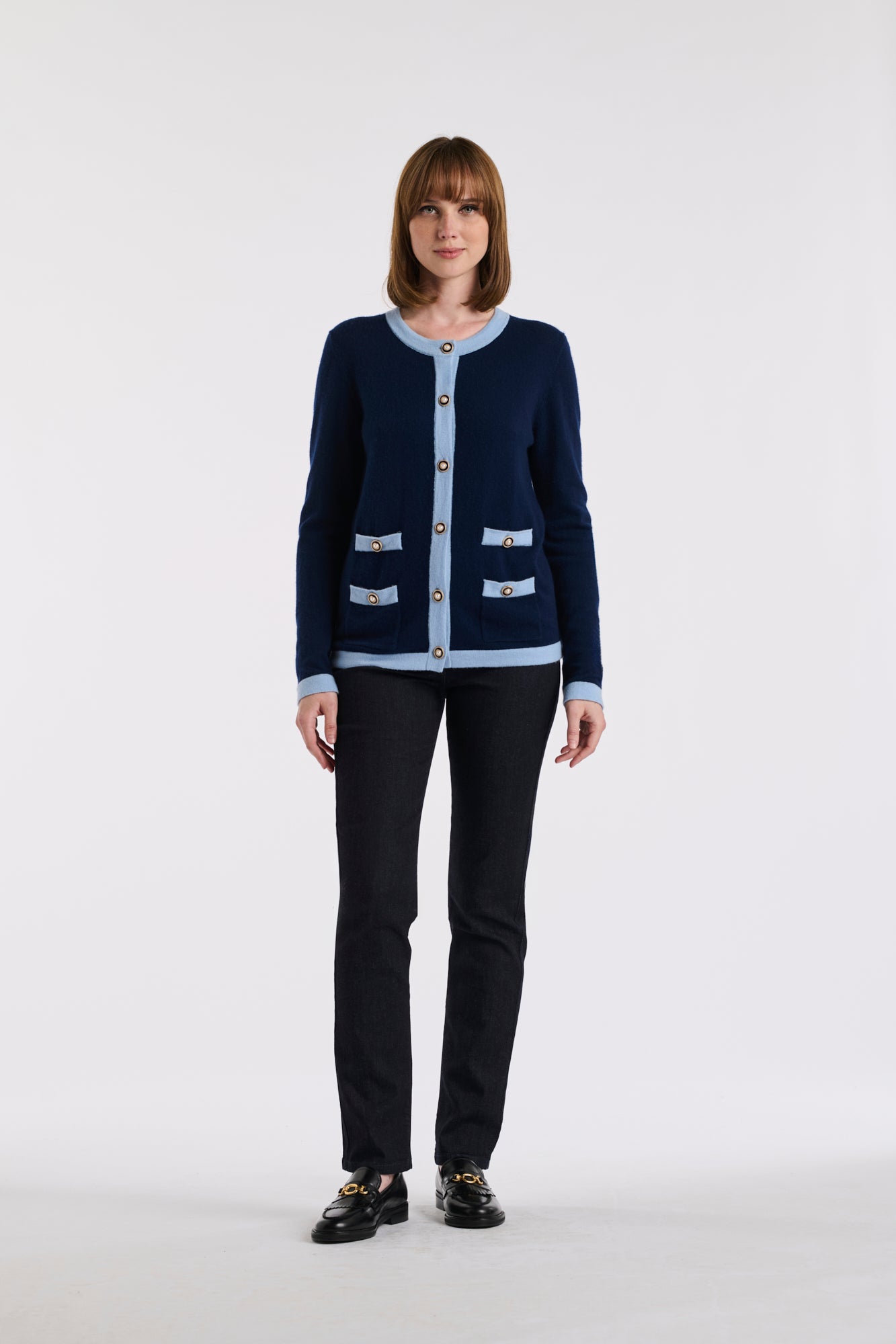 Cardigan bicolore en cachemire mélangé