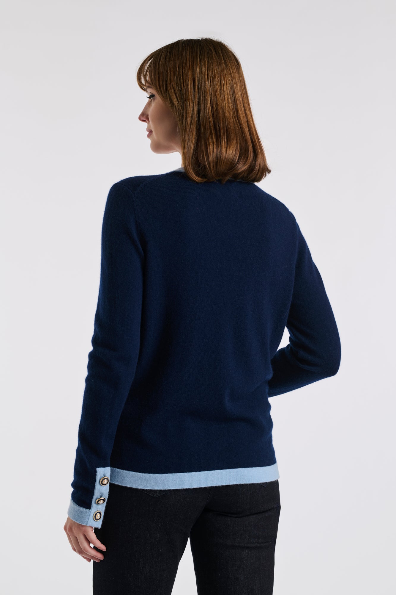 Cardigan bicolore en cachemire mélangé