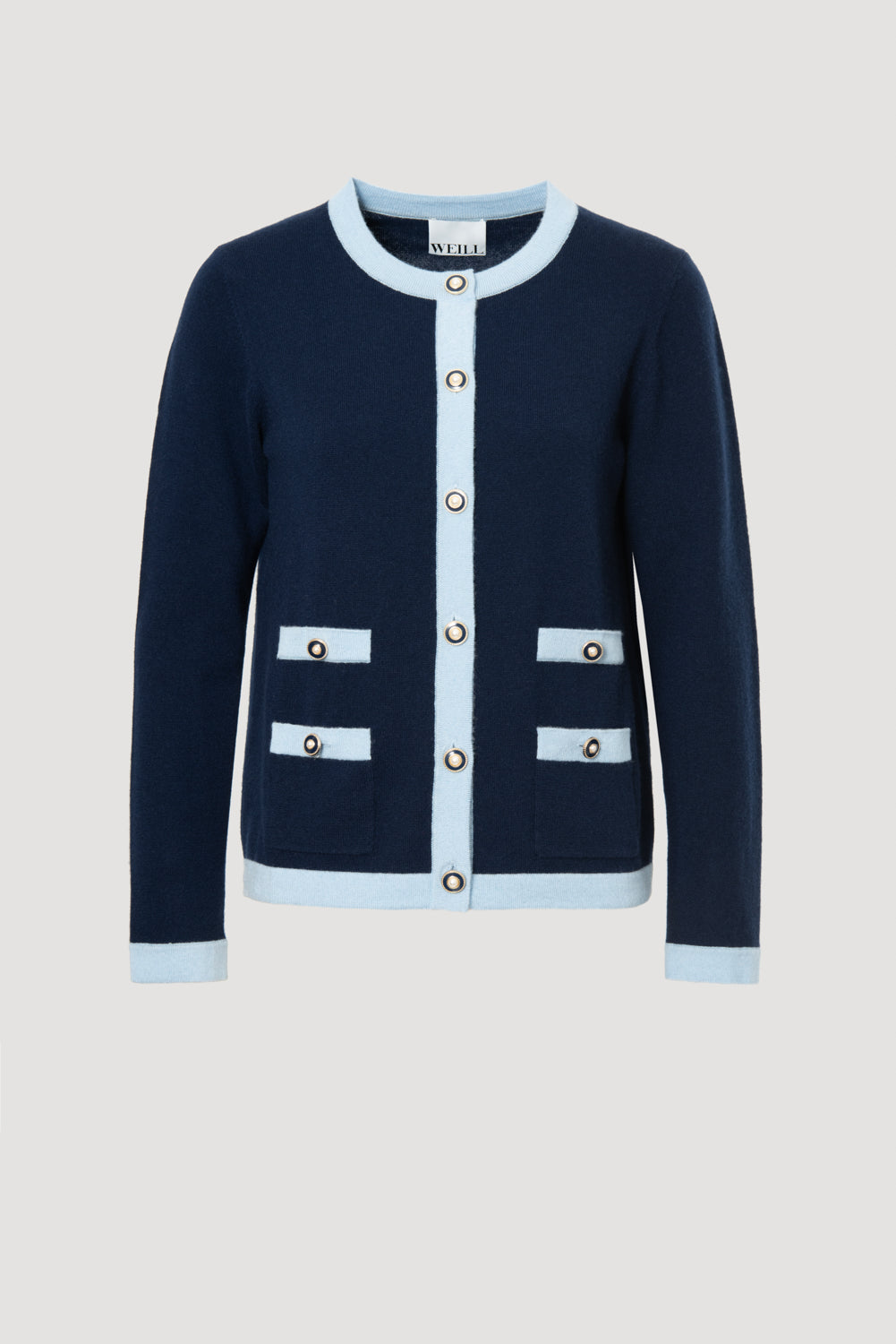 Cardigan bicolore en cachemire mélangé