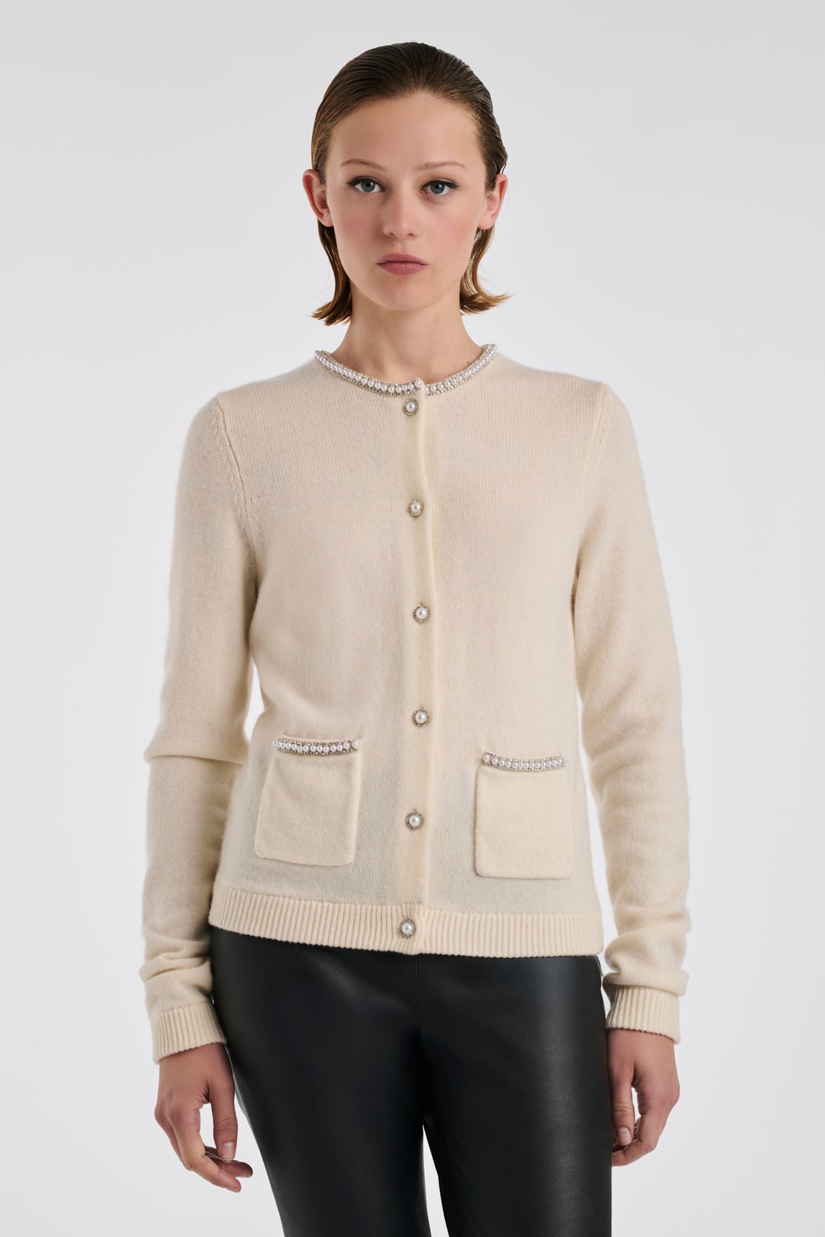 Cardigan à col perles et strass
