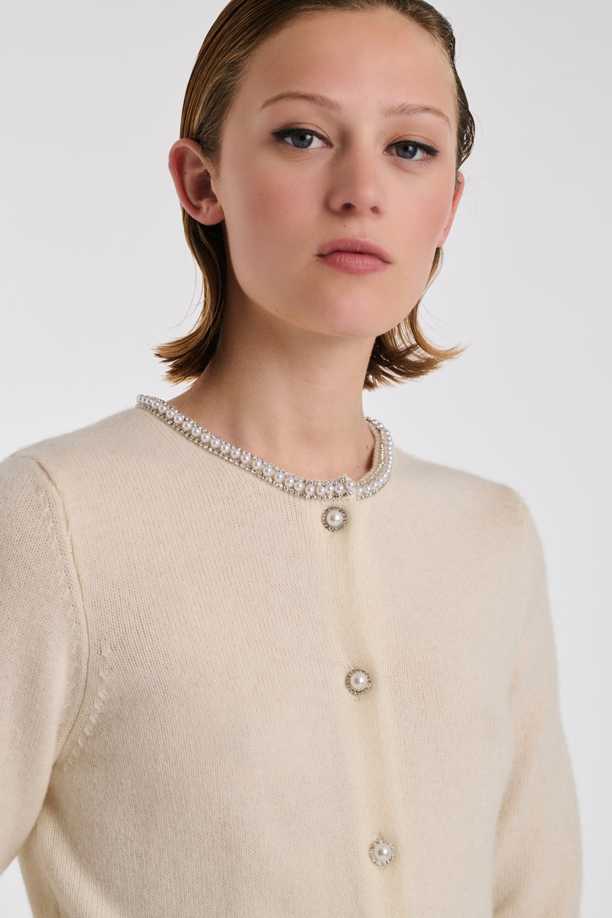 Cardigan à col perles et strass