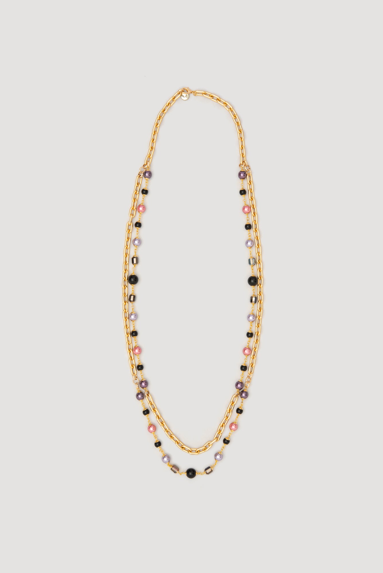 Long double chain necklace with pearls