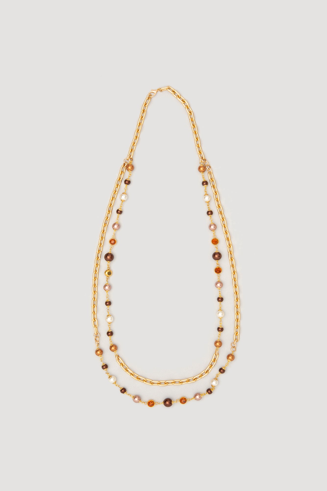 Long double chain necklace with pearls