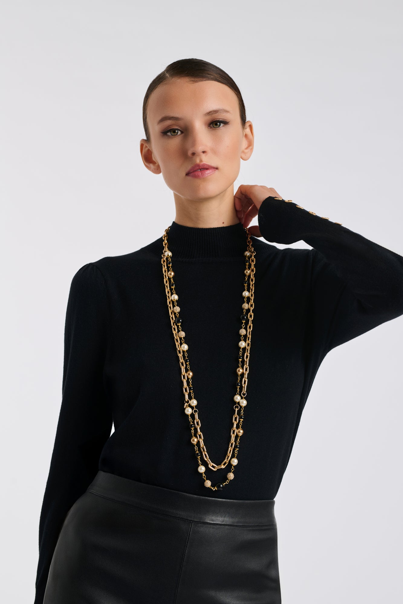 Sautoir double en chaine et perle
