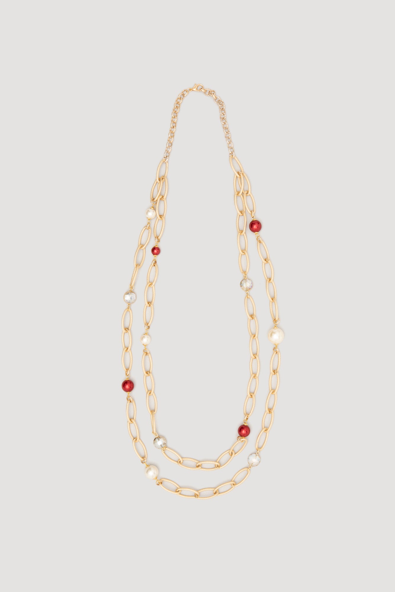 Long double chain necklace with pearls