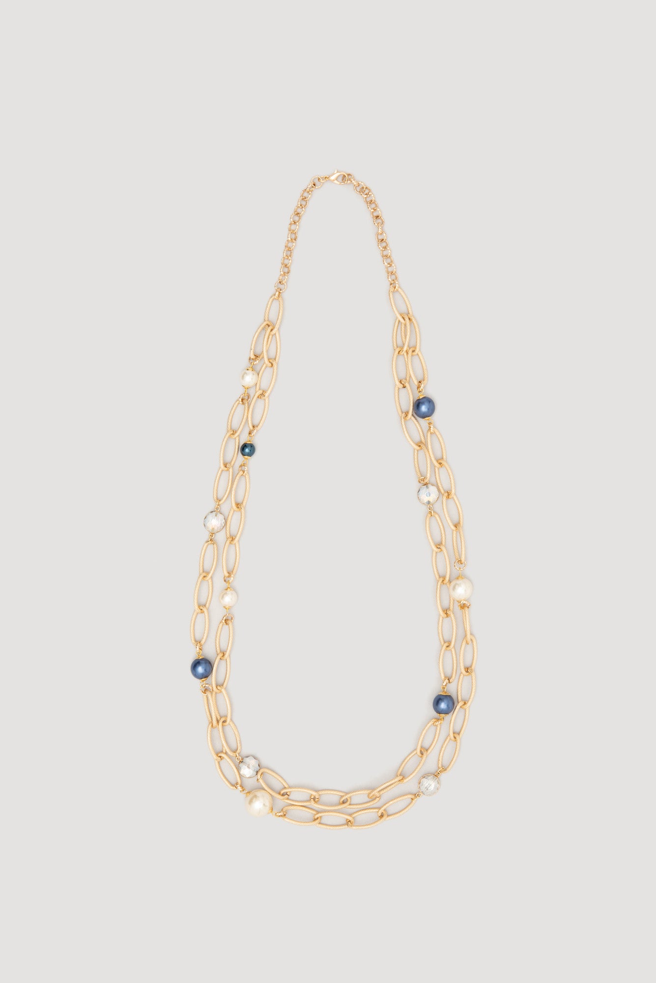 Long double chain necklace with pearls