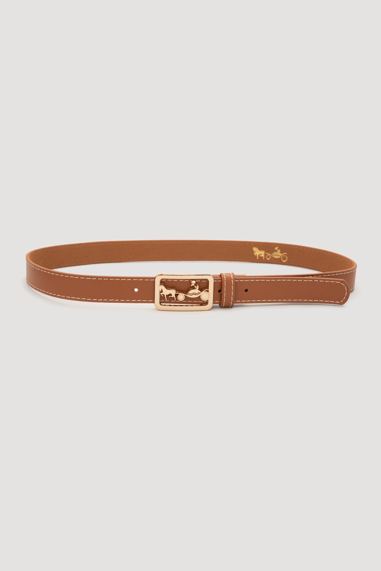 Leather belt with carriage buckle