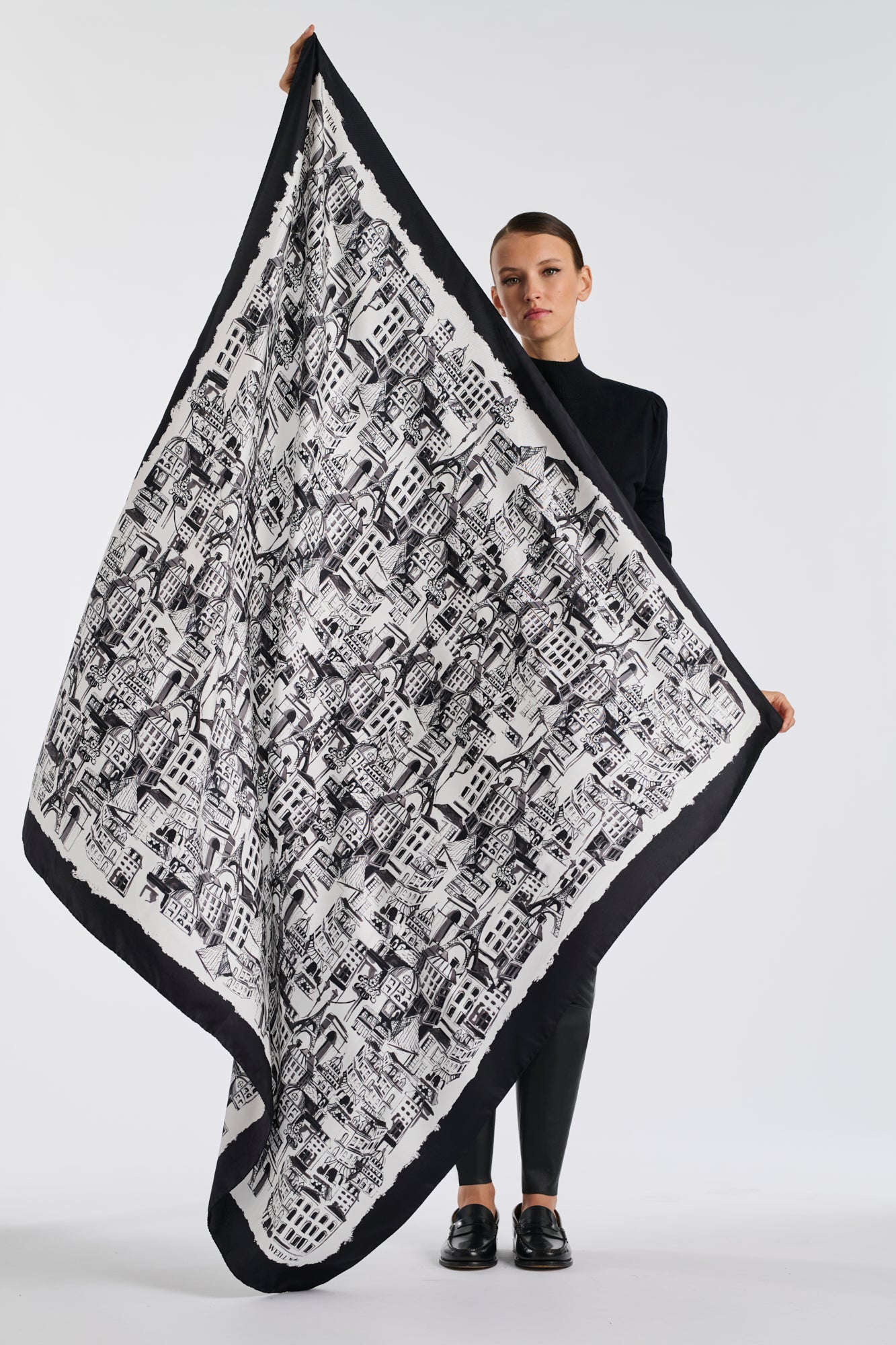 Paris print silk square scarf