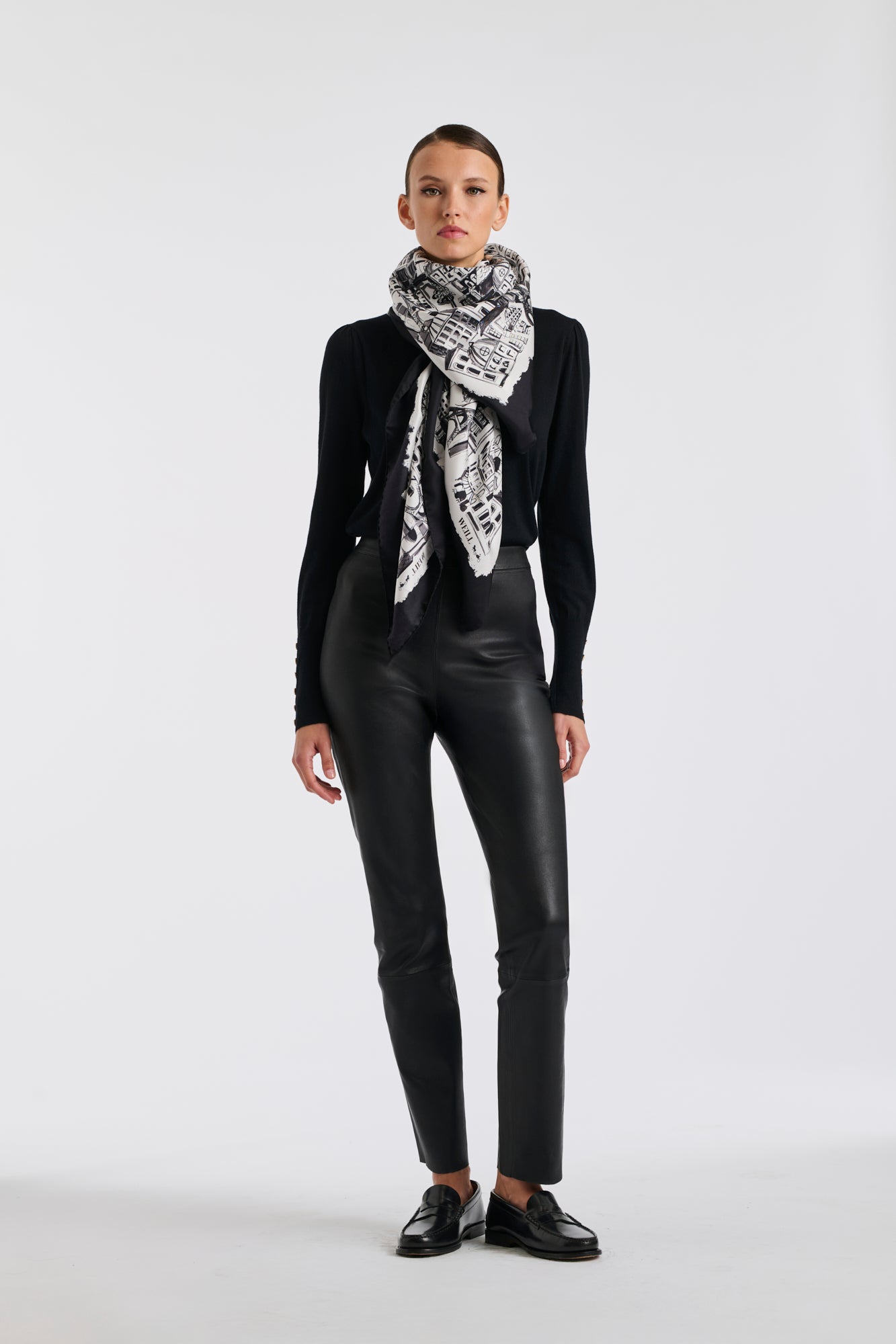 Paris print silk square scarf