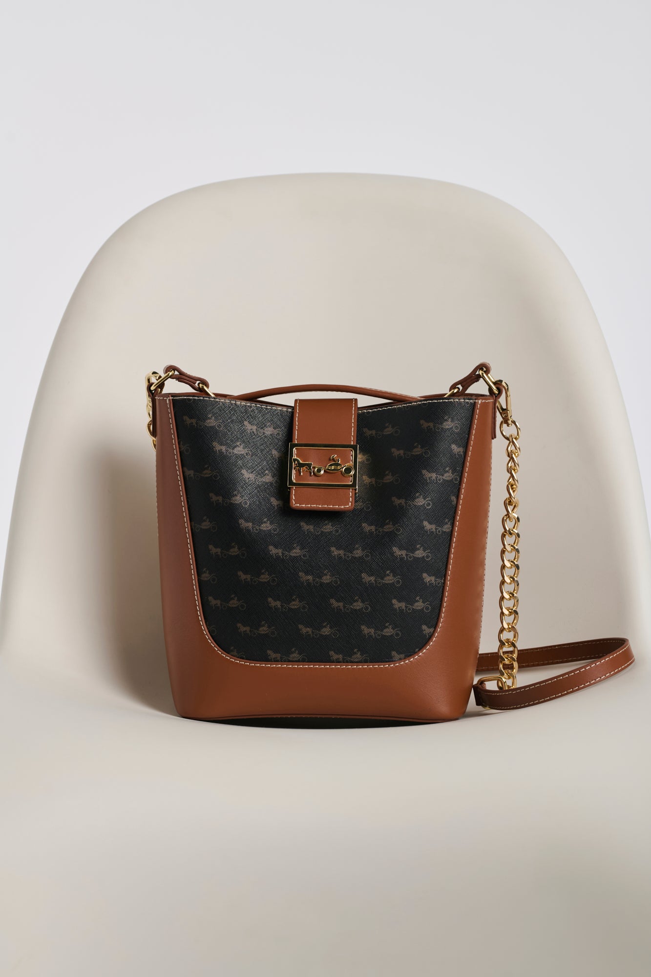 Marceau bucket bag in leather and canvas