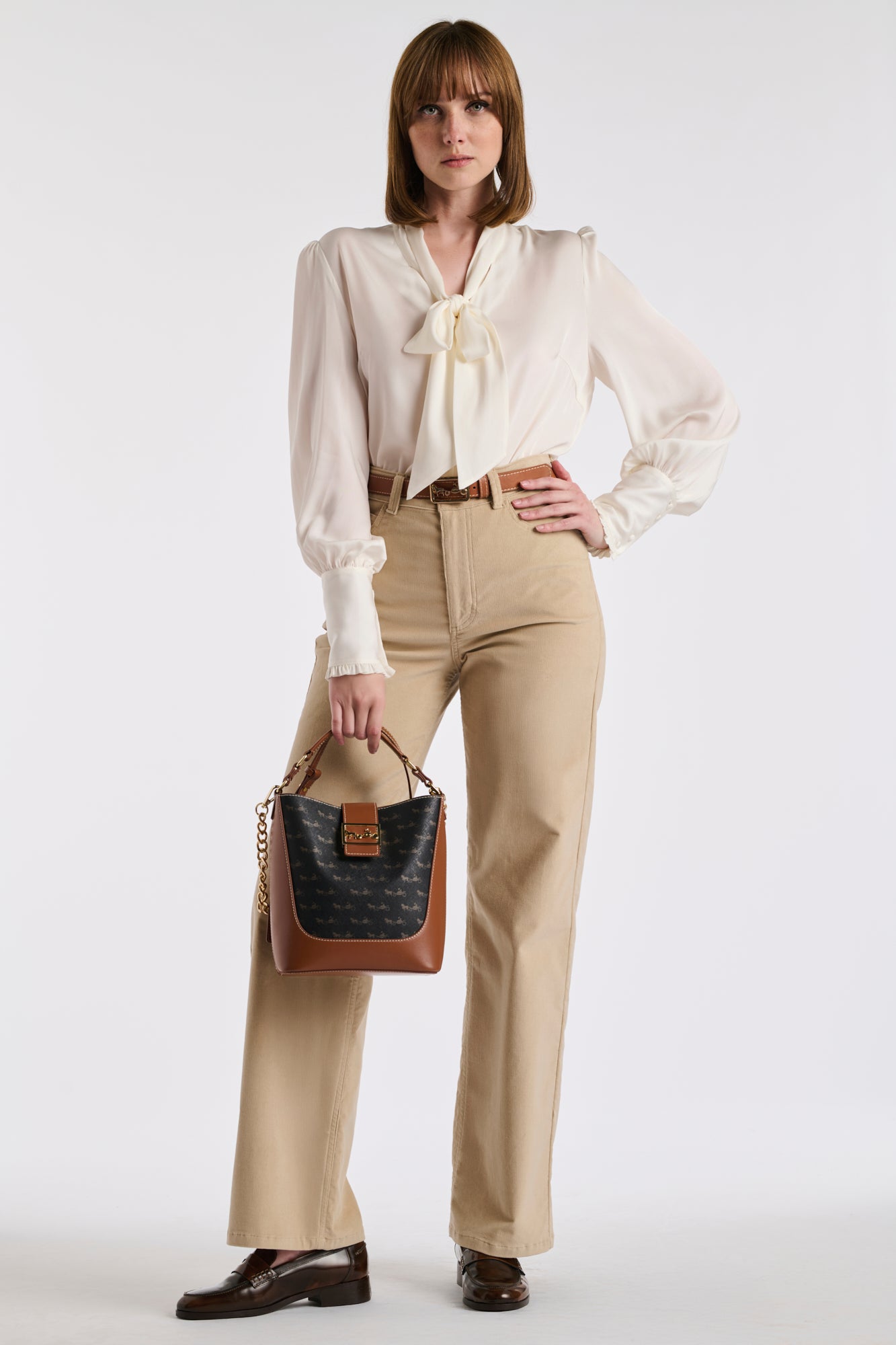 Sac seau Marceau en cuir et toile