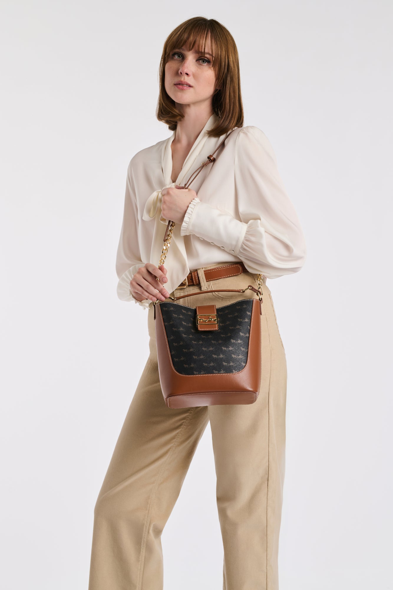 Sac seau Marceau en cuir et toile