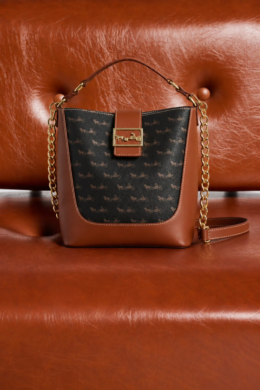 Marceau bucket bag in leather and canvas