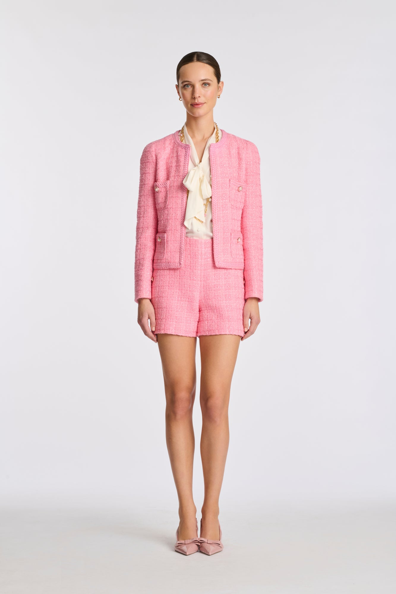 Tweed jacket with braid