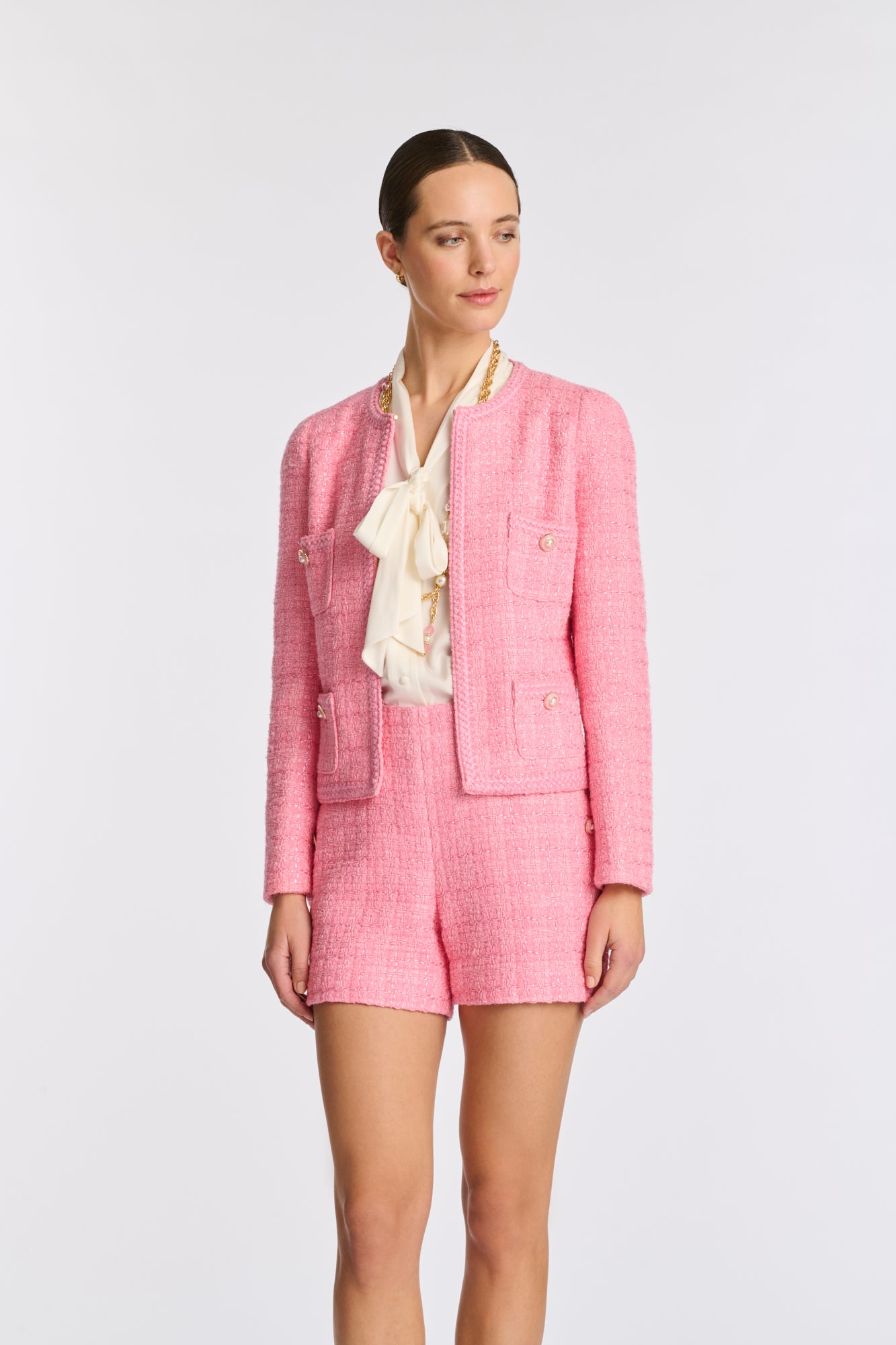 Tweed jacket with braid