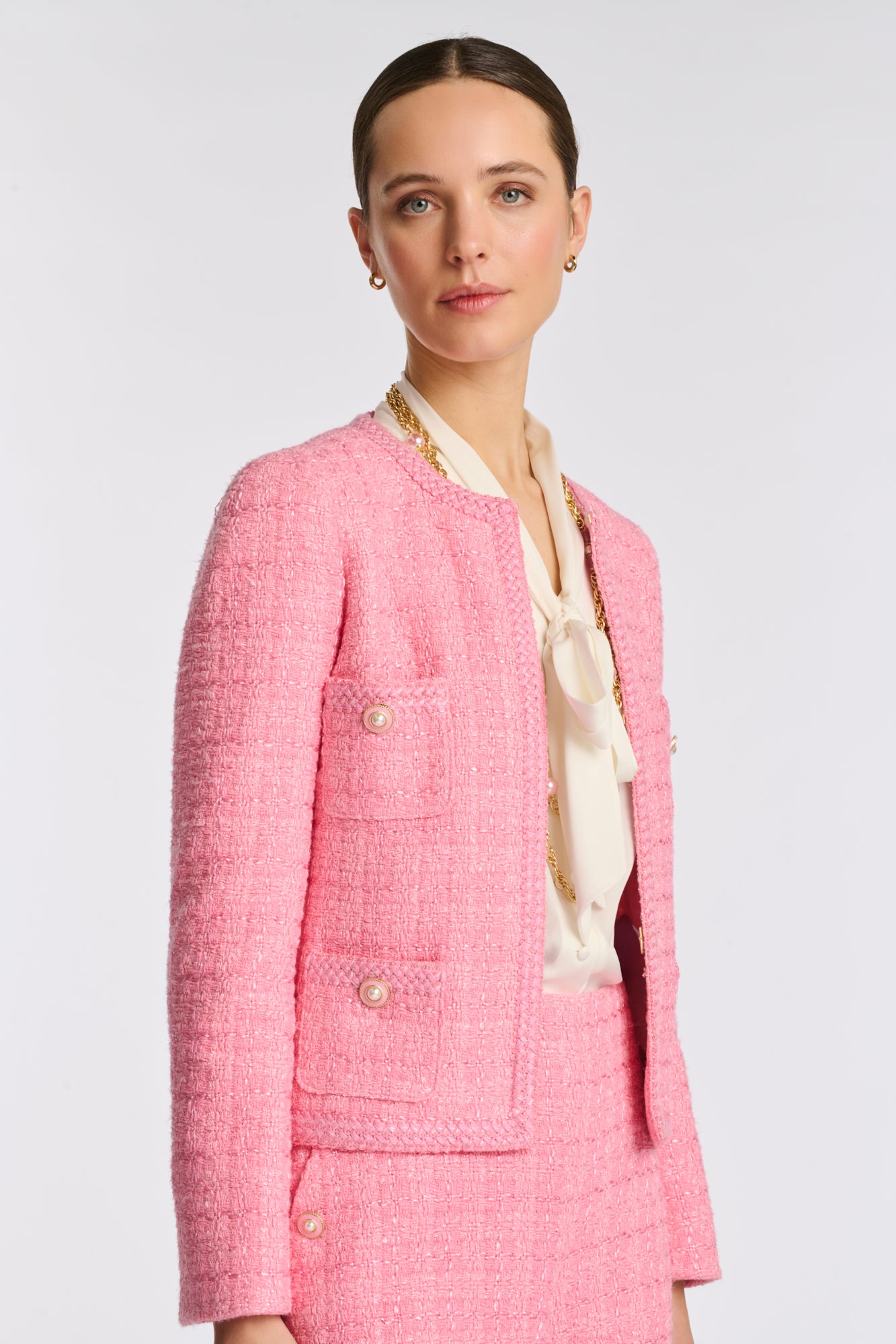 Tweed jacket with braid