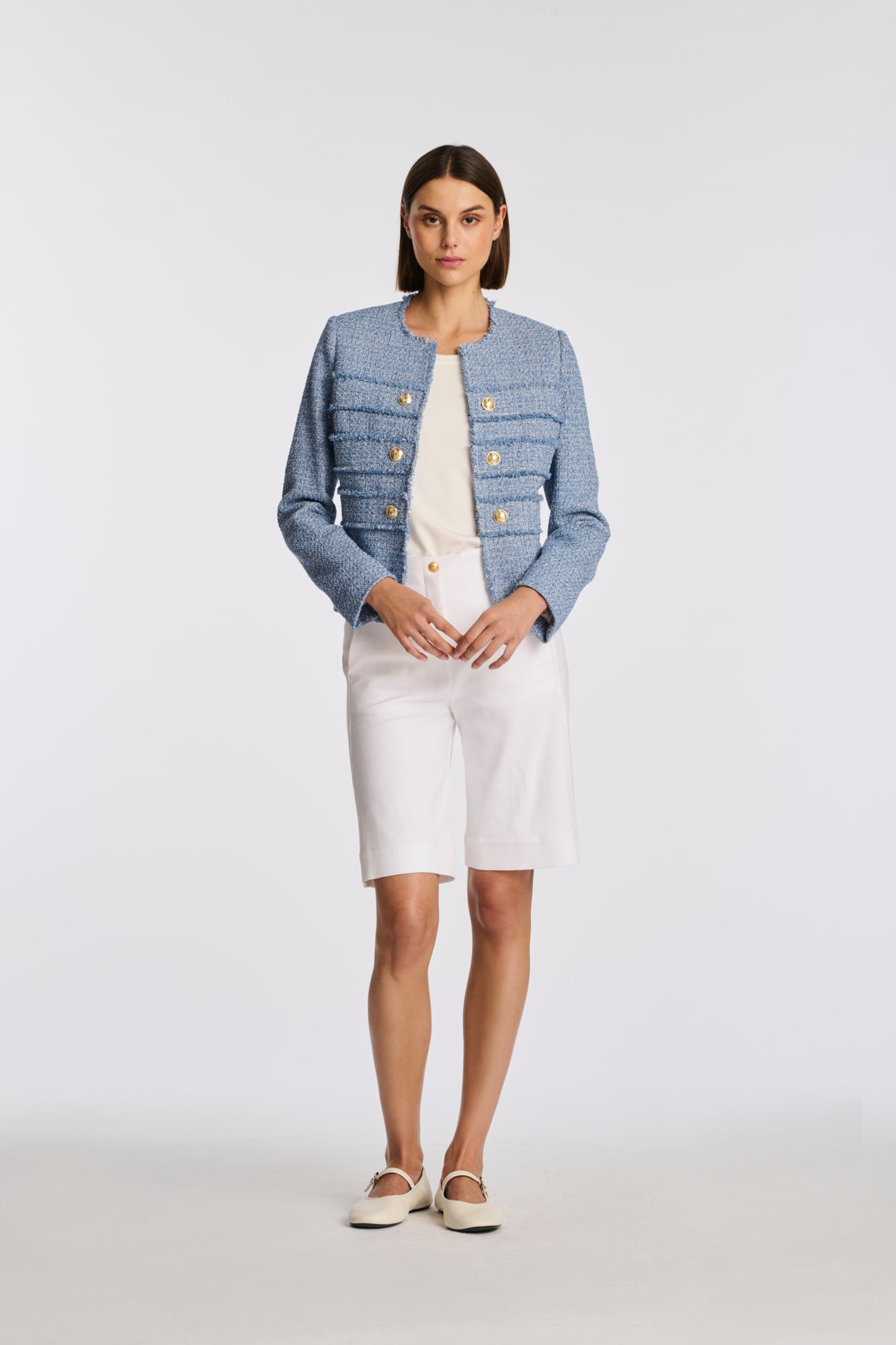 Veste officier en tweed frangée