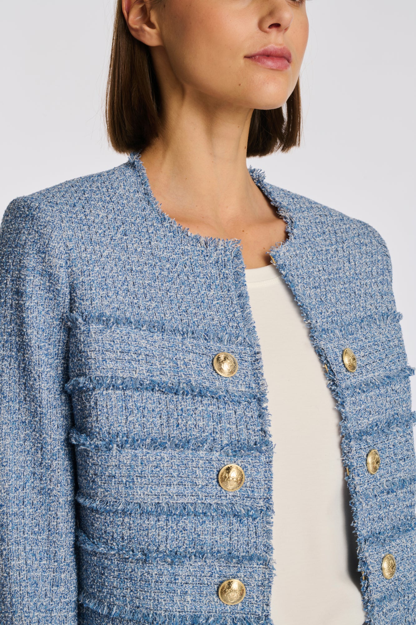 Veste officier en tweed frangée