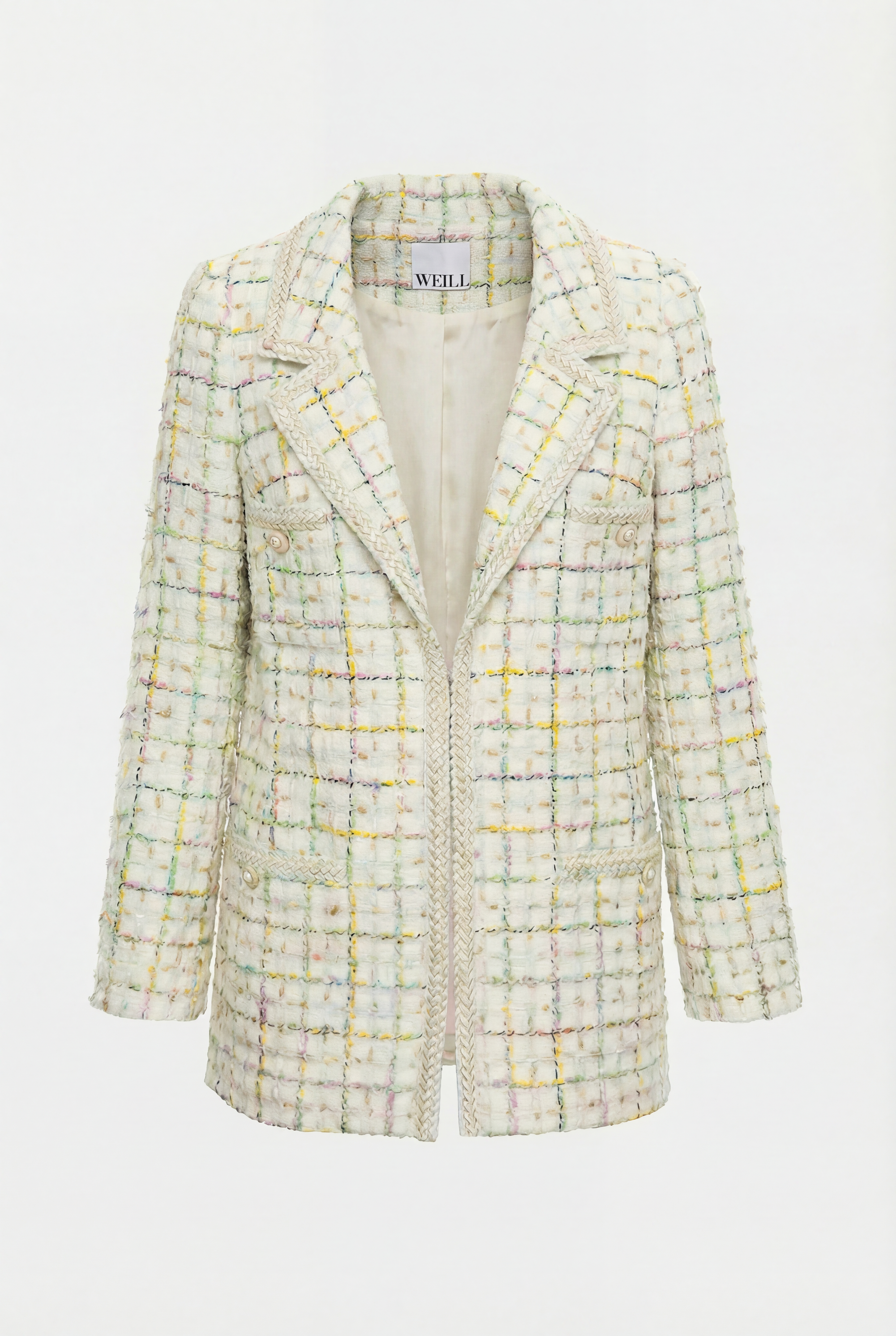 Blazer en tweed pastel galonné