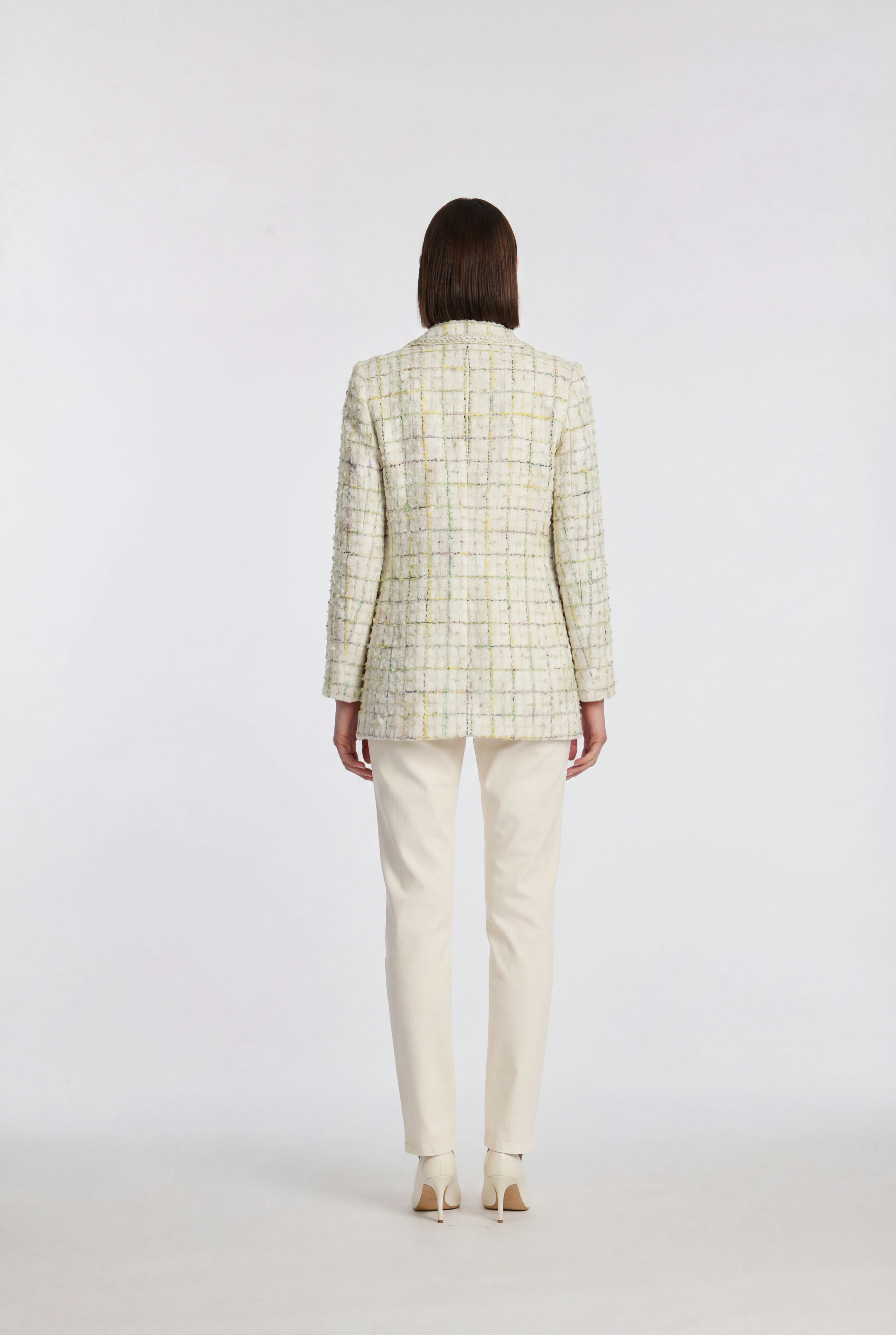 Blazer en tweed pastel galonné