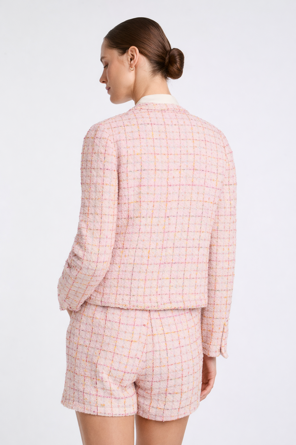 Pastel tweed jacket with braided trim