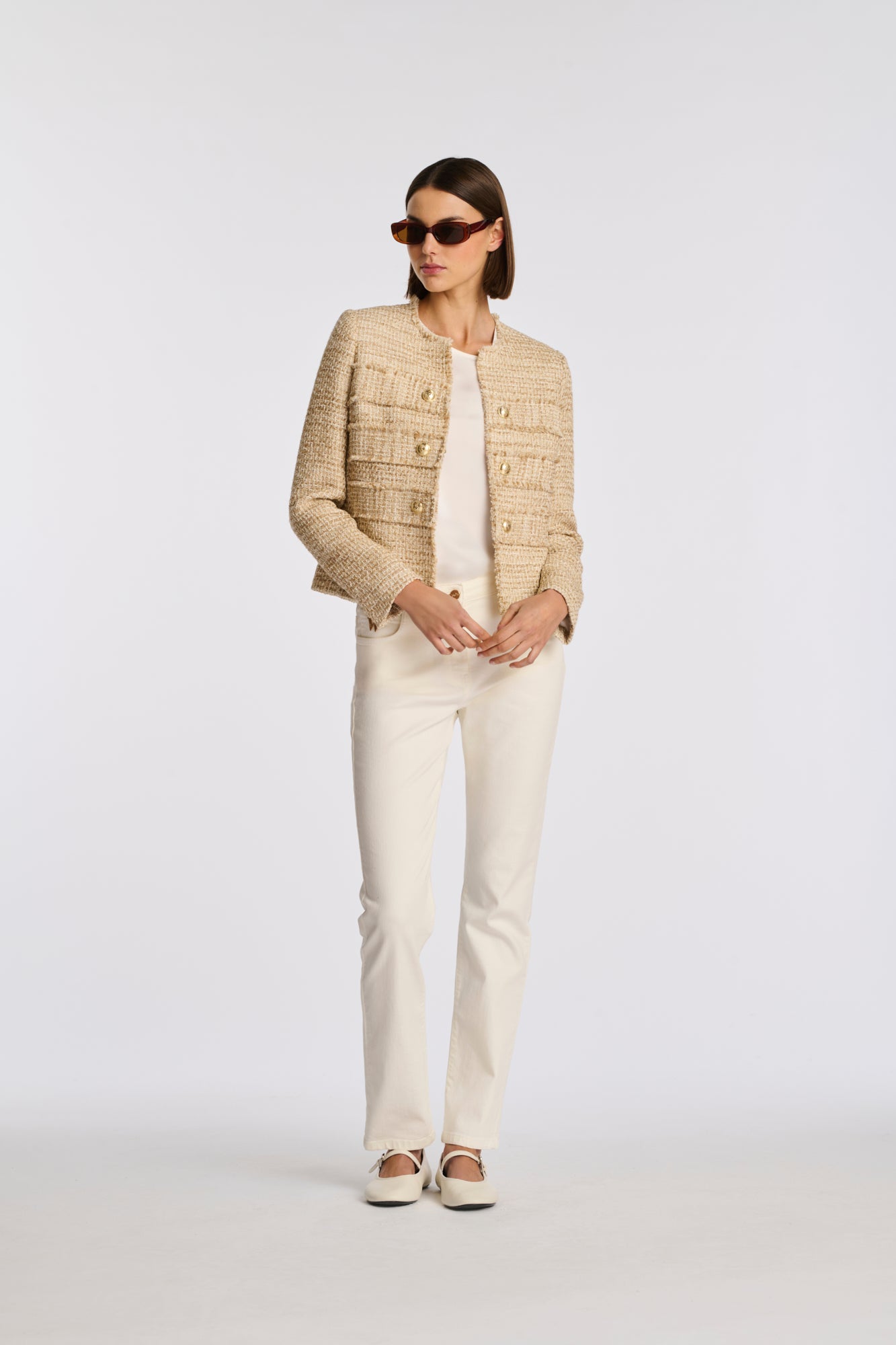 Veste officier en tweed frangée