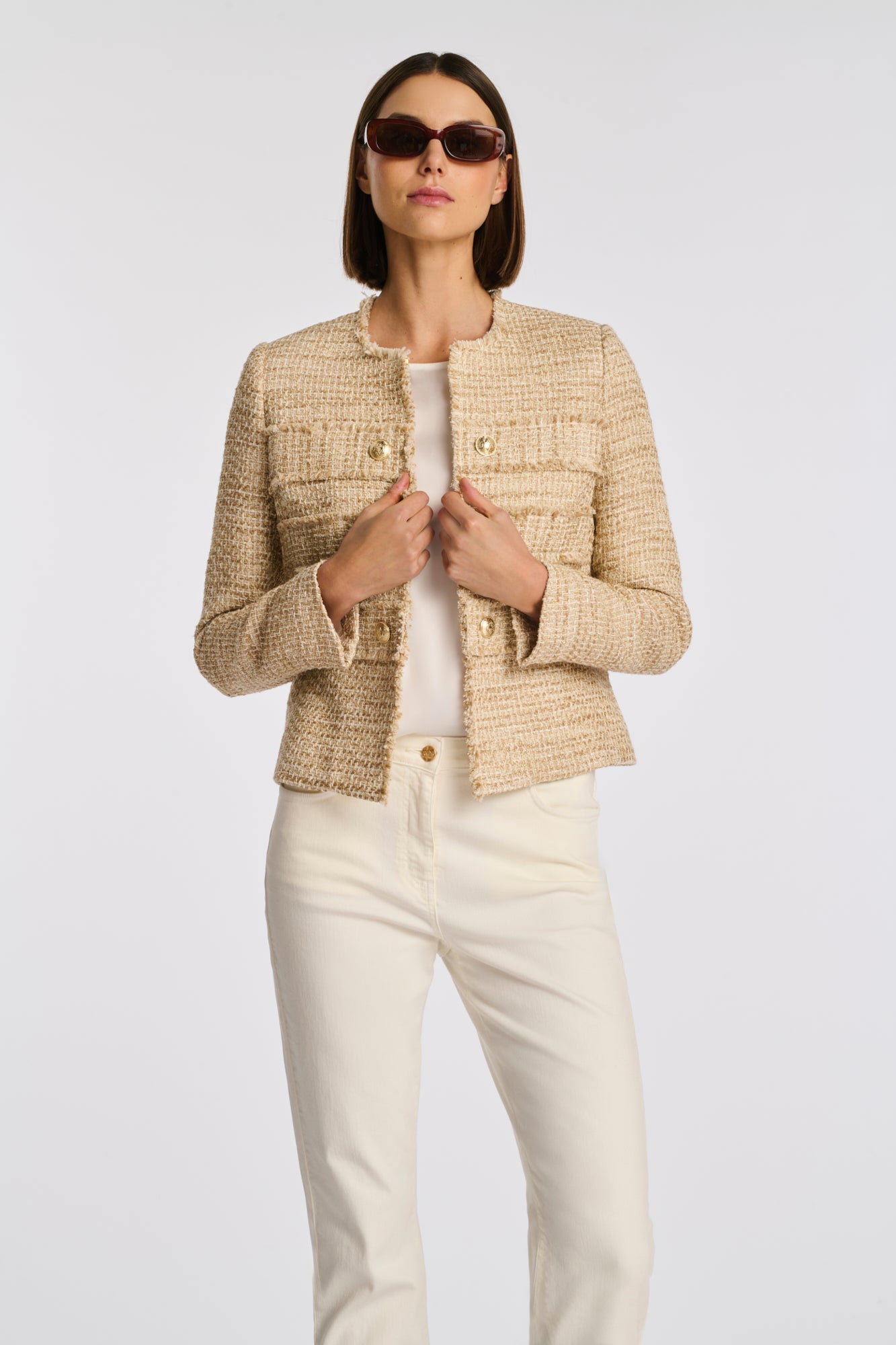 Veste officier en tweed frangée