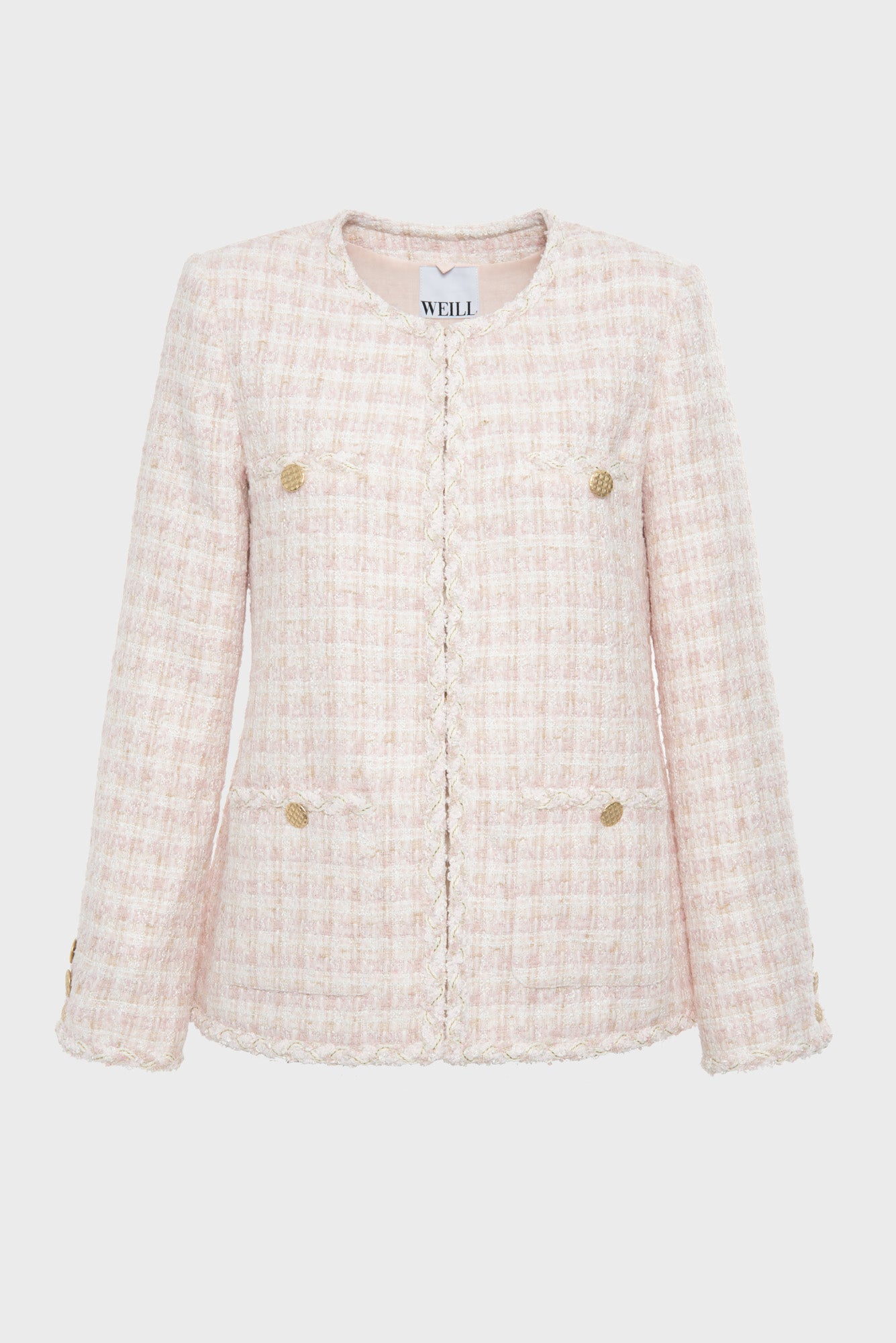 Veste longue en tweed galonnée