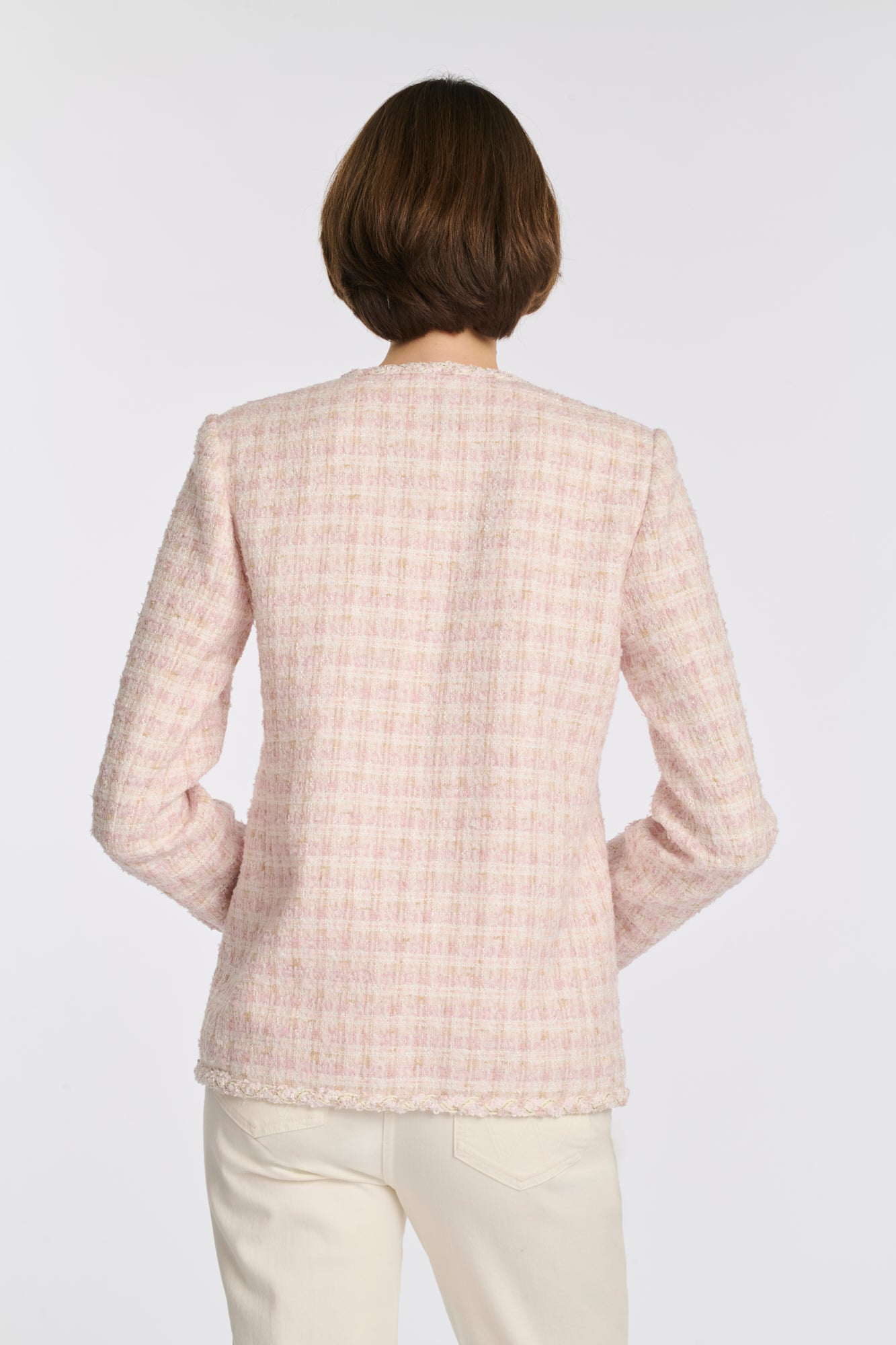 Veste longue en tweed galonnée