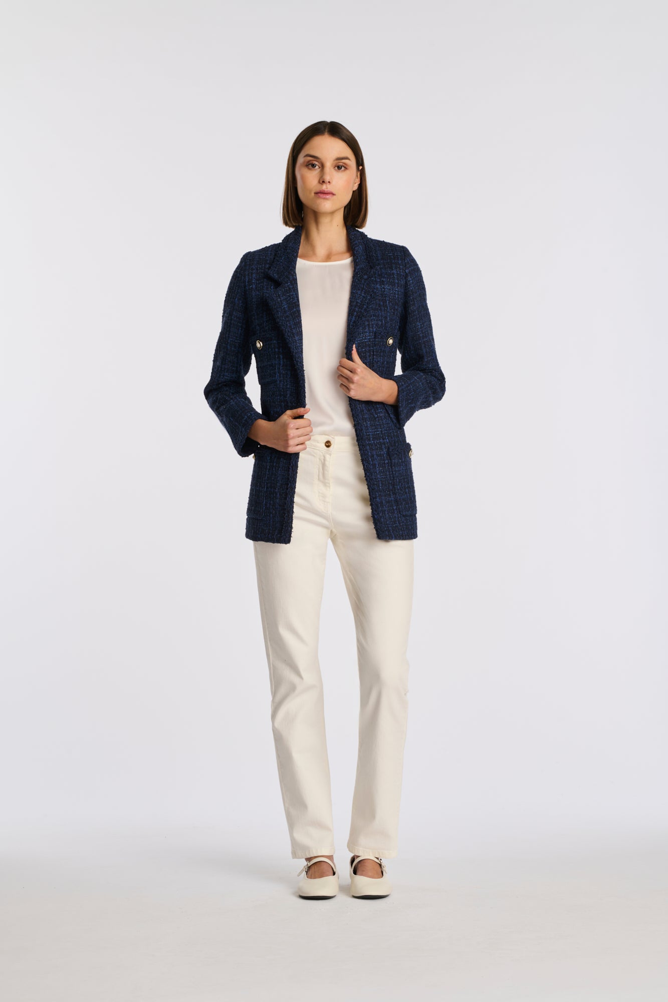 Blazer en tweed galonné