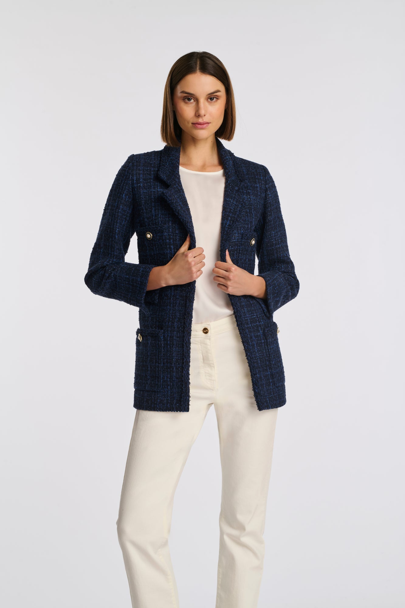 Blazer en tweed galonné