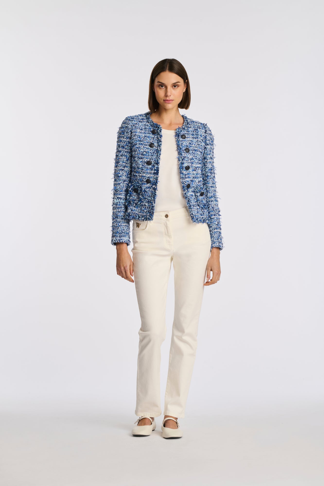 Veste en tweed frangée