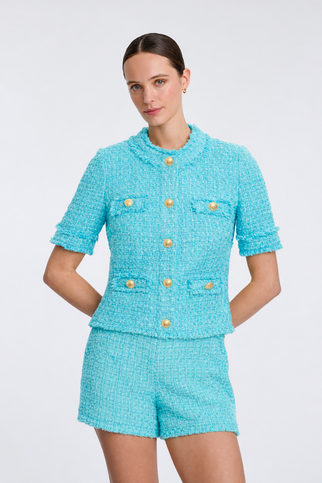 Veste manches courtes en tweed