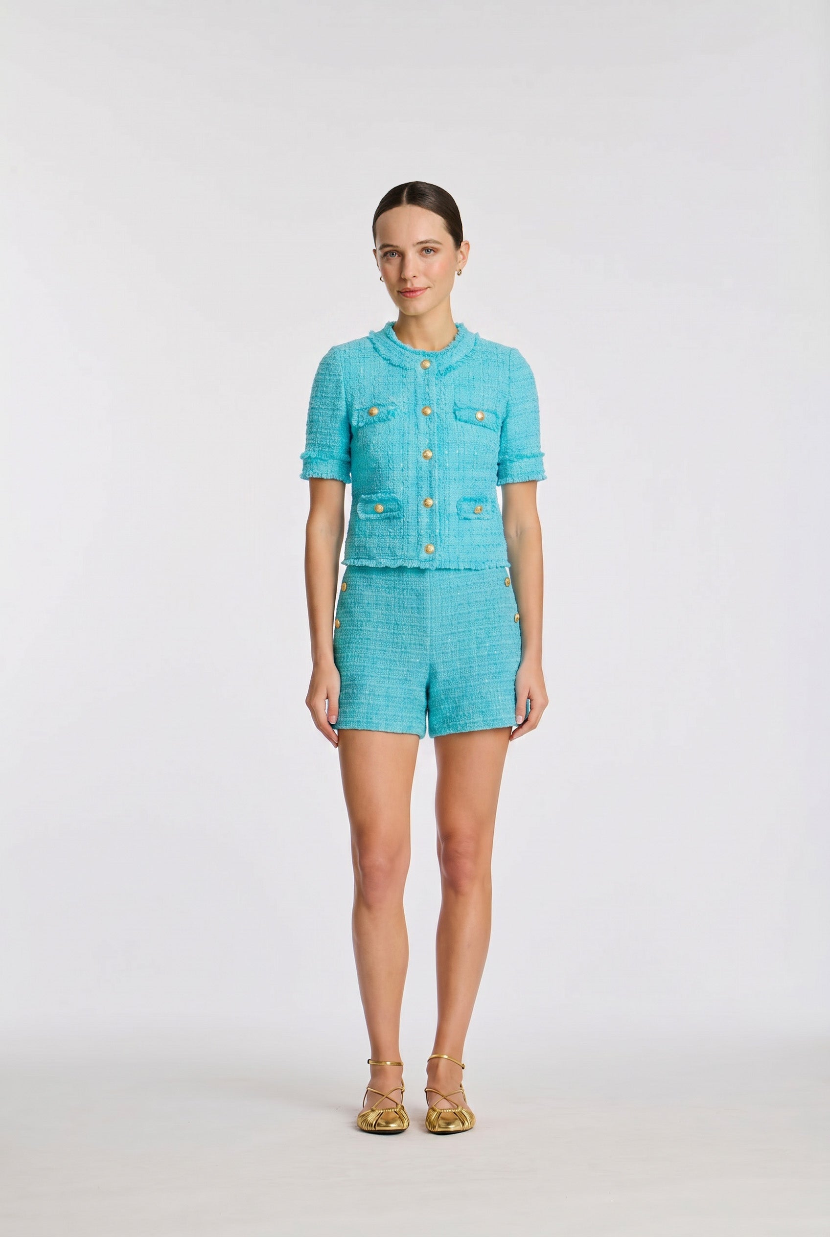 Short-sleeved tweed jacket 