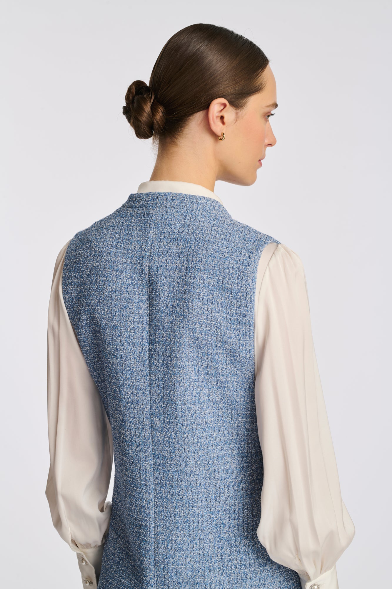 Veste longue officier en tweed frangée