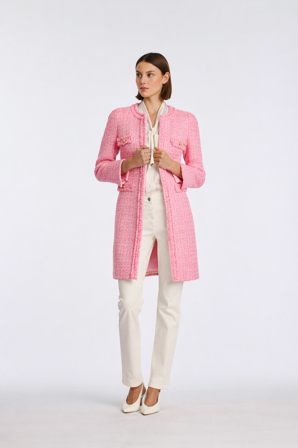 Manteau en tweed frangé