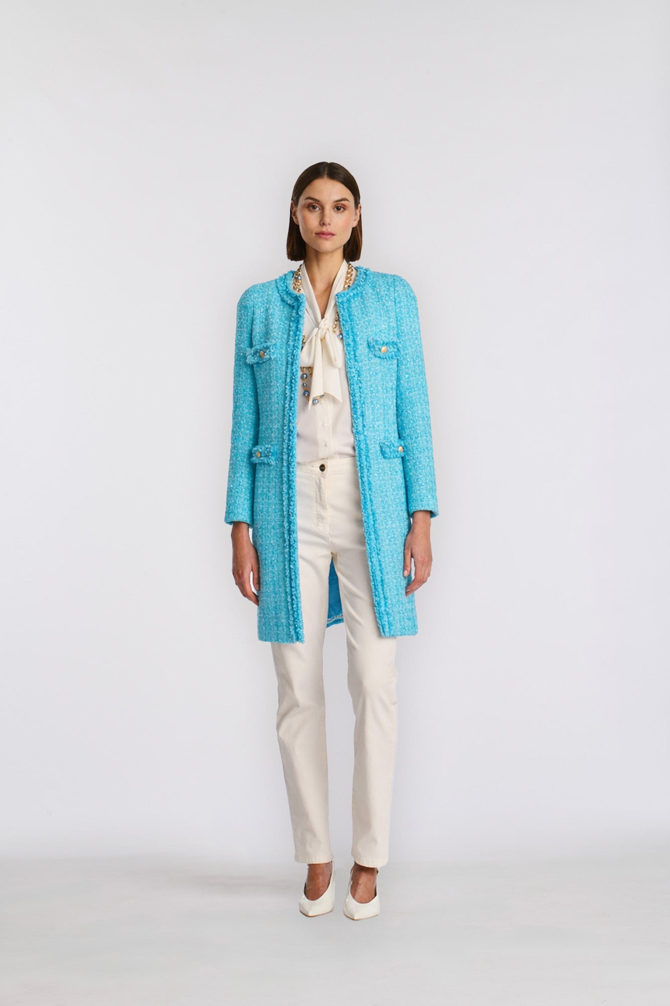 Fringed tweed coat