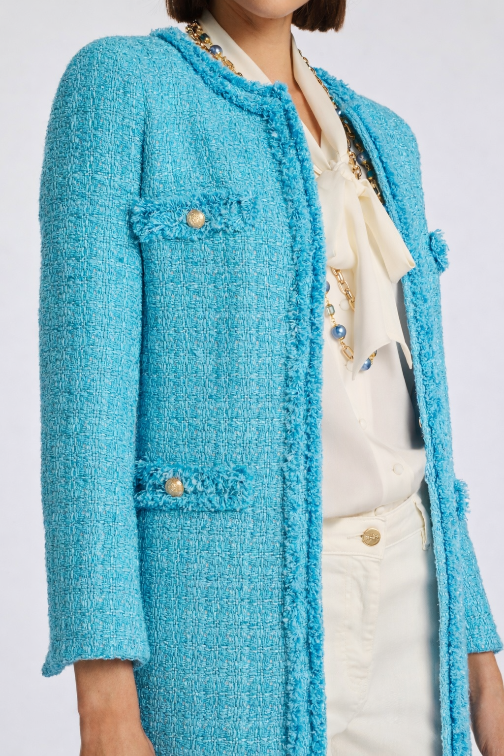 Fringed tweed coat