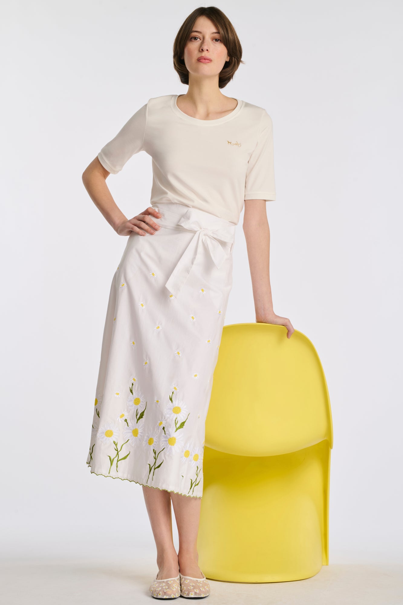 Jupe longue en coton brodé