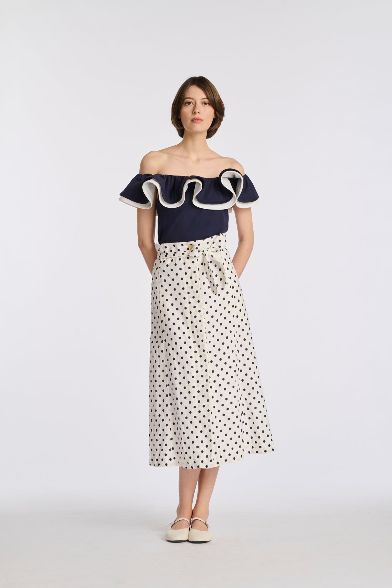 Jupe longue à pois en lin