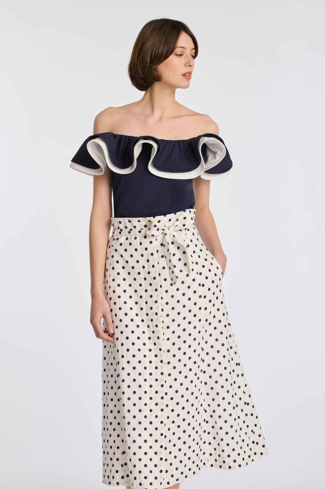 Jupe longue à pois en lin