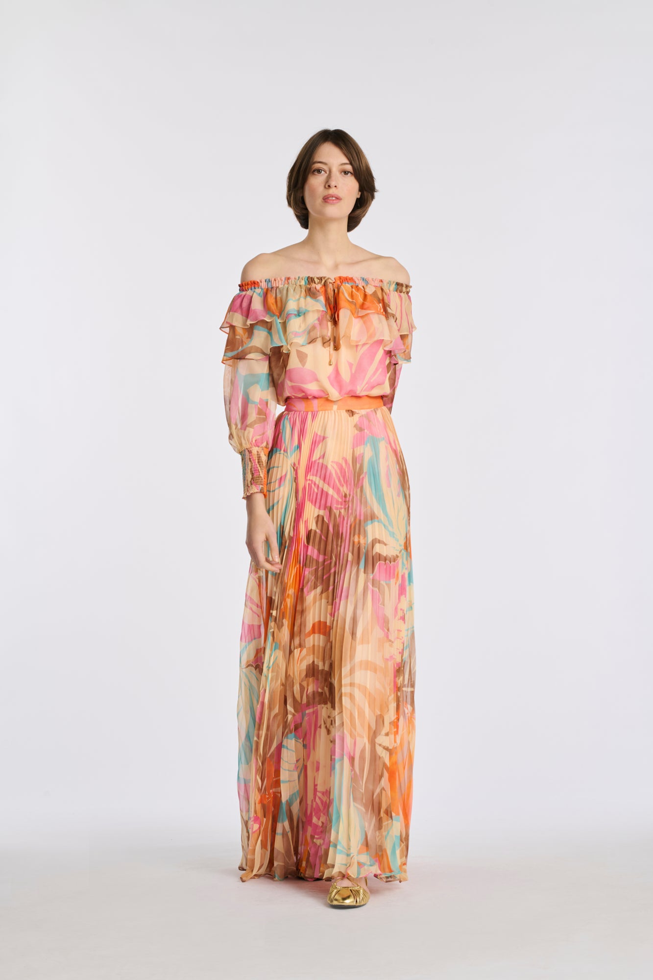 Jupe longue plissée imprimée