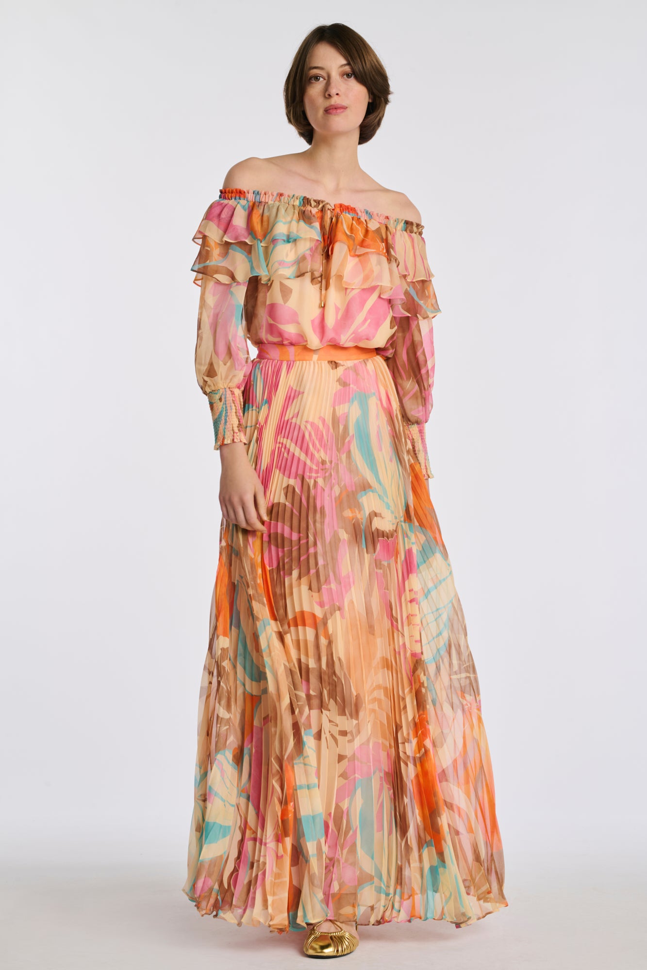 Jupe longue plissée imprimée