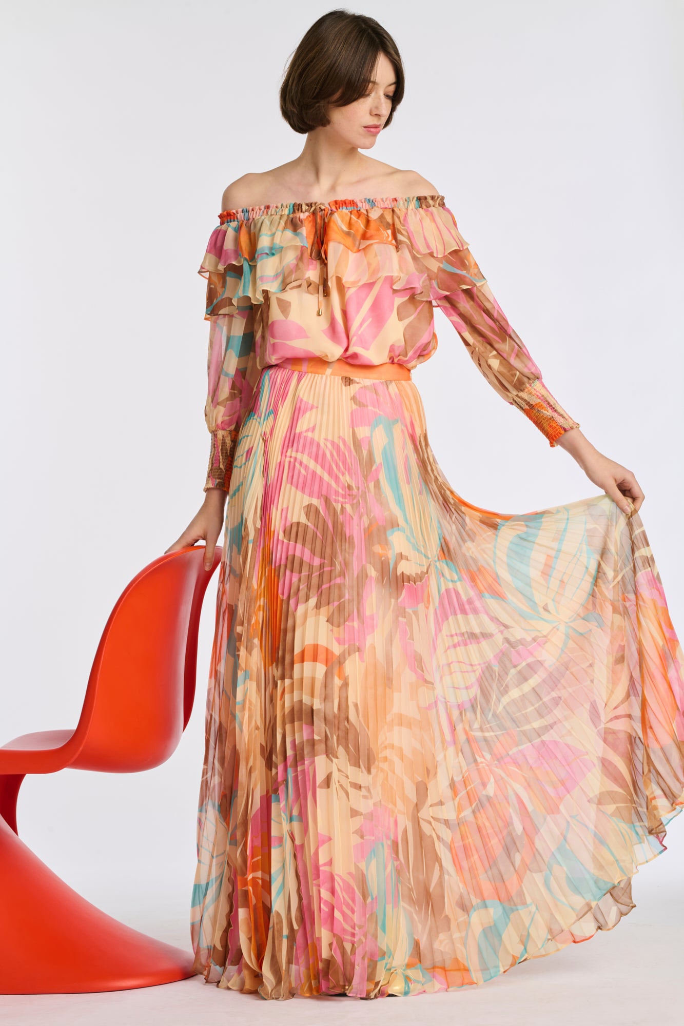 Jupe longue plissée imprimée