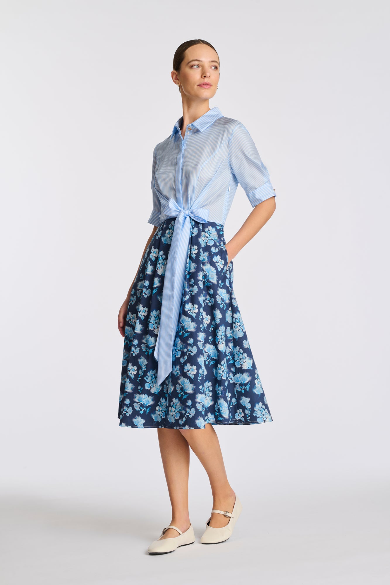 Robe chemisier bimatière