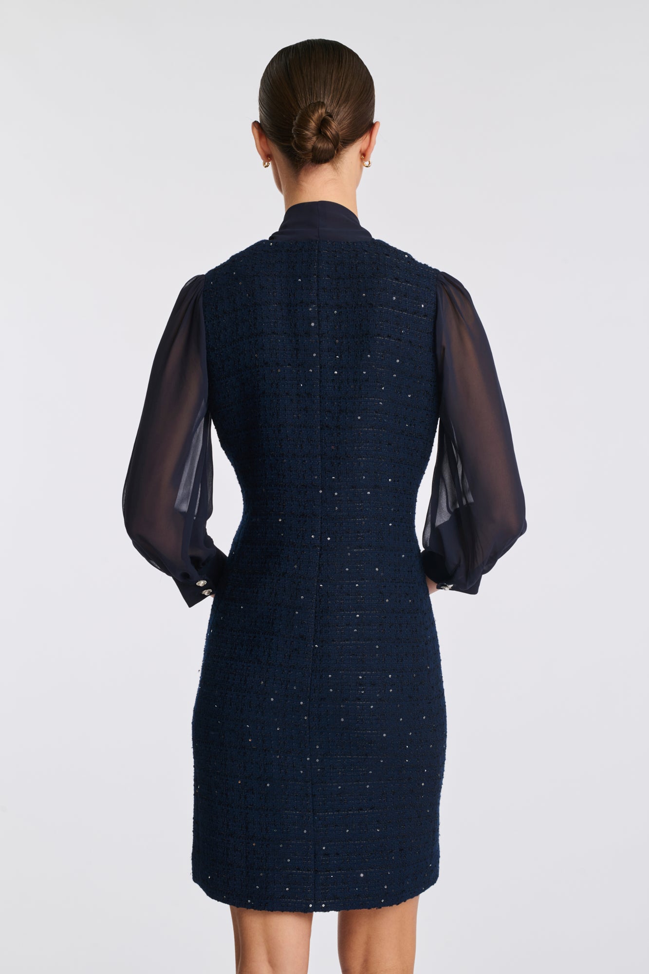 Dual-material pussy bow dress